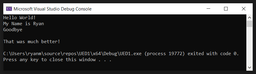 A screenshot of the visual studio terminal window