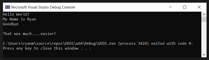 A screenshot of the visual studio terminal window