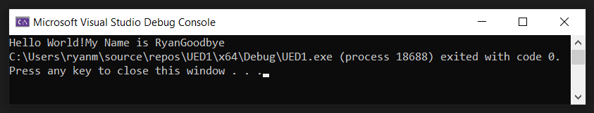 A screenshot of the visual studio terminal window