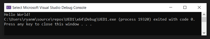A screenshot of the visual studio terminal window