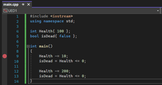 A screenshot of a breakpoint set in Visual Studio