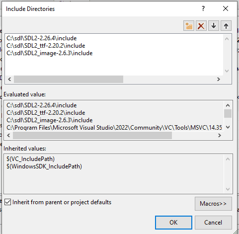Screenshot showing the include diretories we need to set