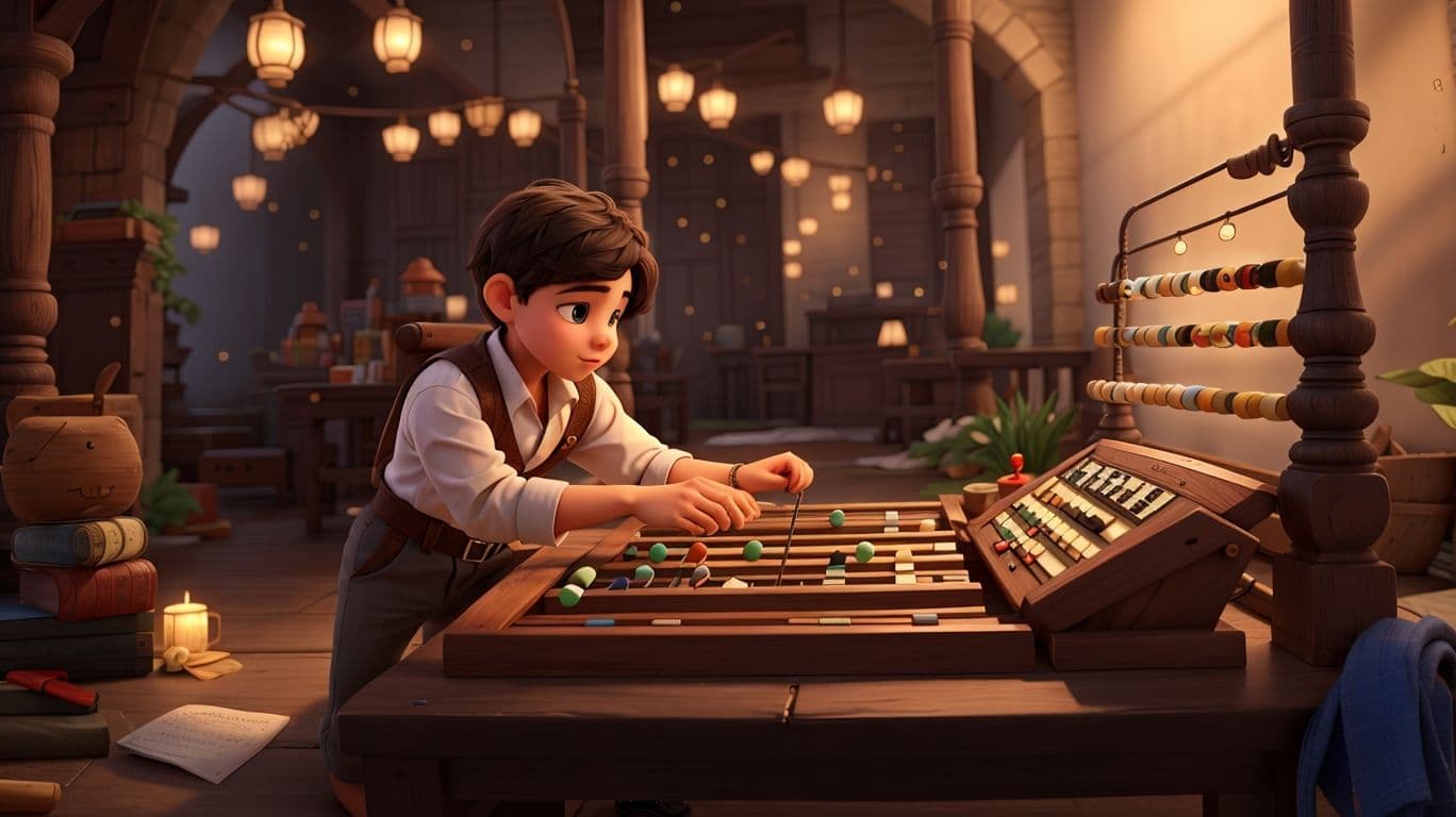 3D art of a boy using an abacus