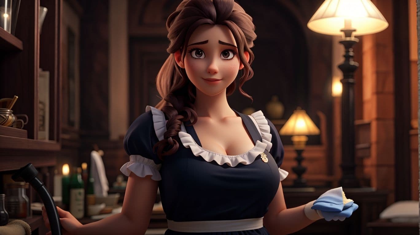 3D art showing a maid cleaning