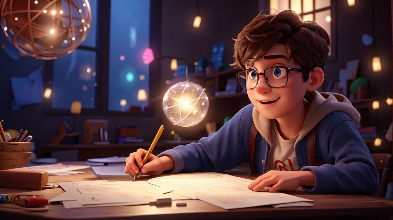 3D art showing a character studying maths
