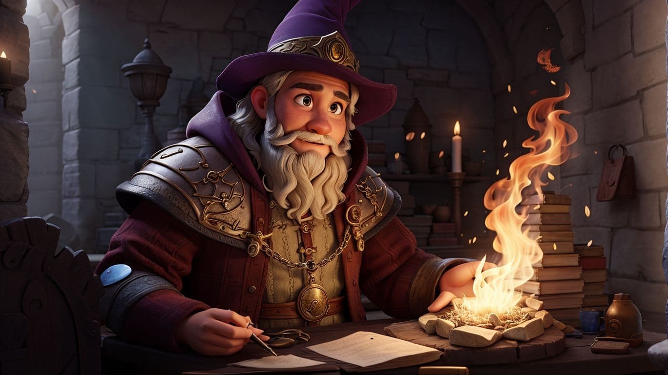 3D art showing a sorcerer character
