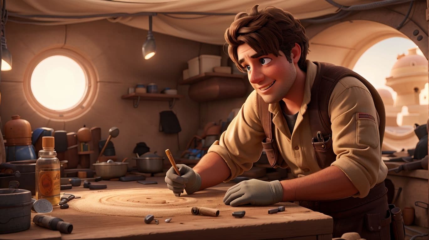 3D art showing a mechanic character