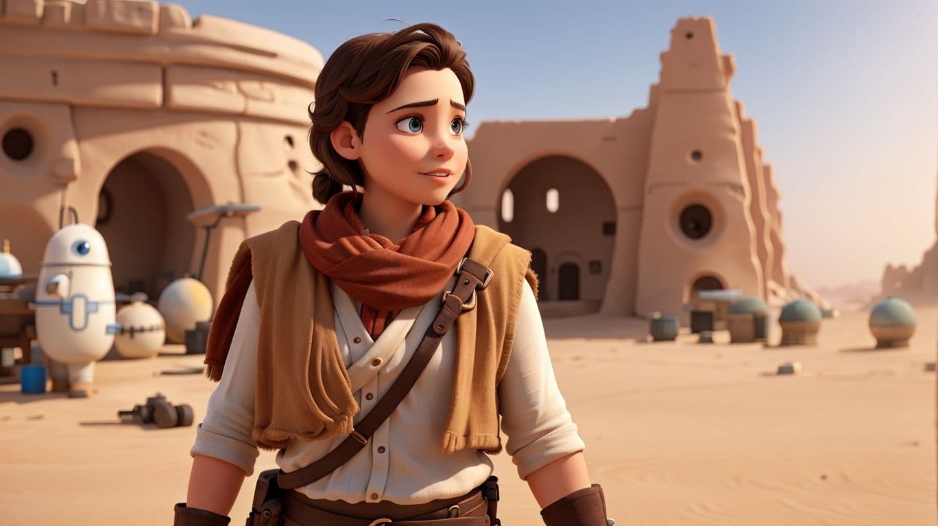 3D art showing a character on a desert planet