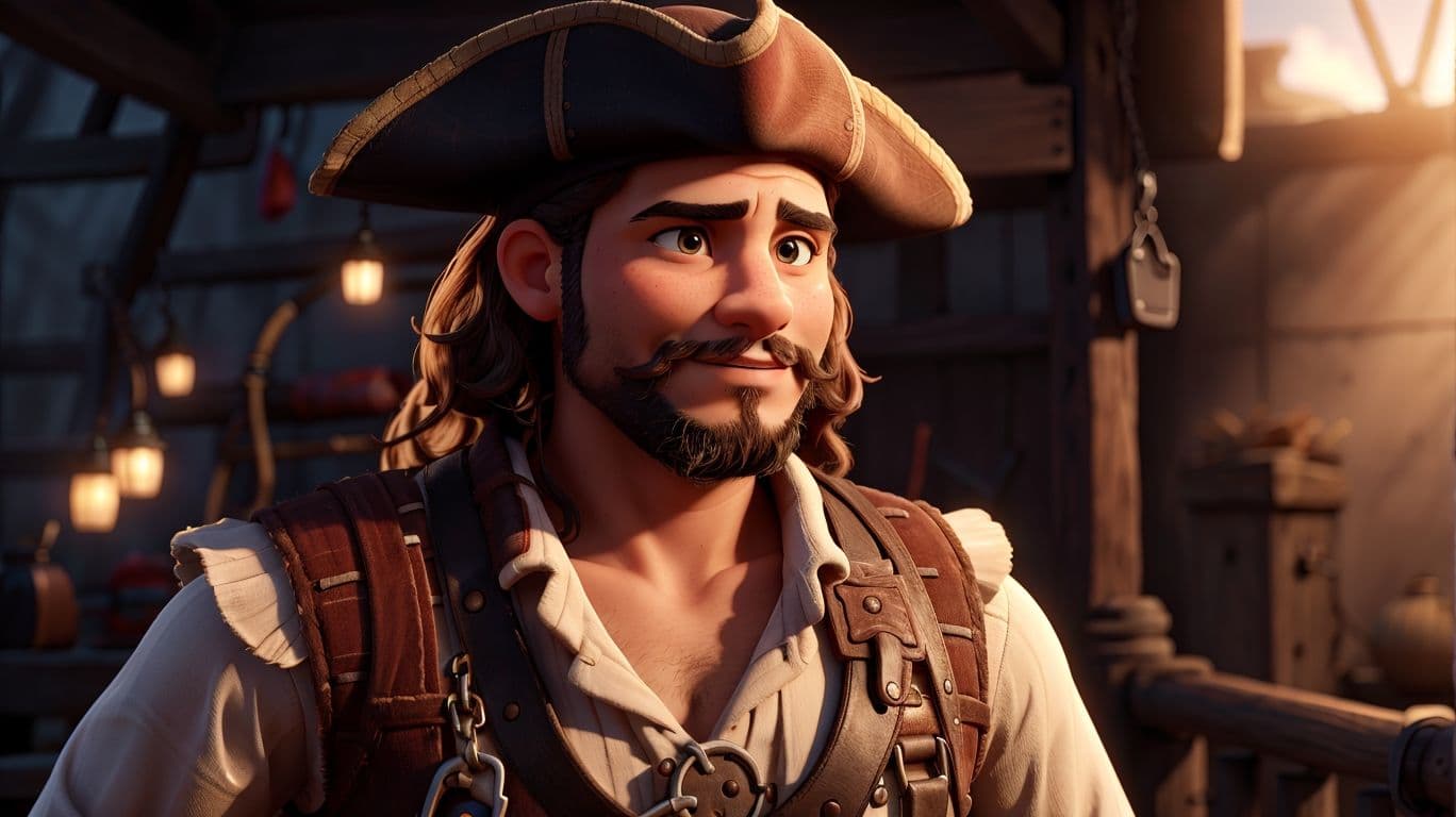 3D art showing a fantasy pirate character