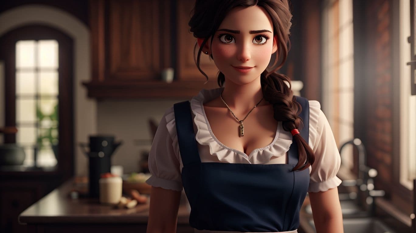 3D art showing a fantasy maid character