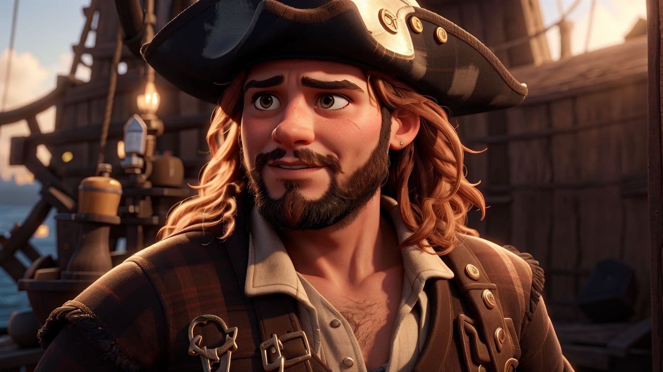 3D art showing a fantasy pirate character