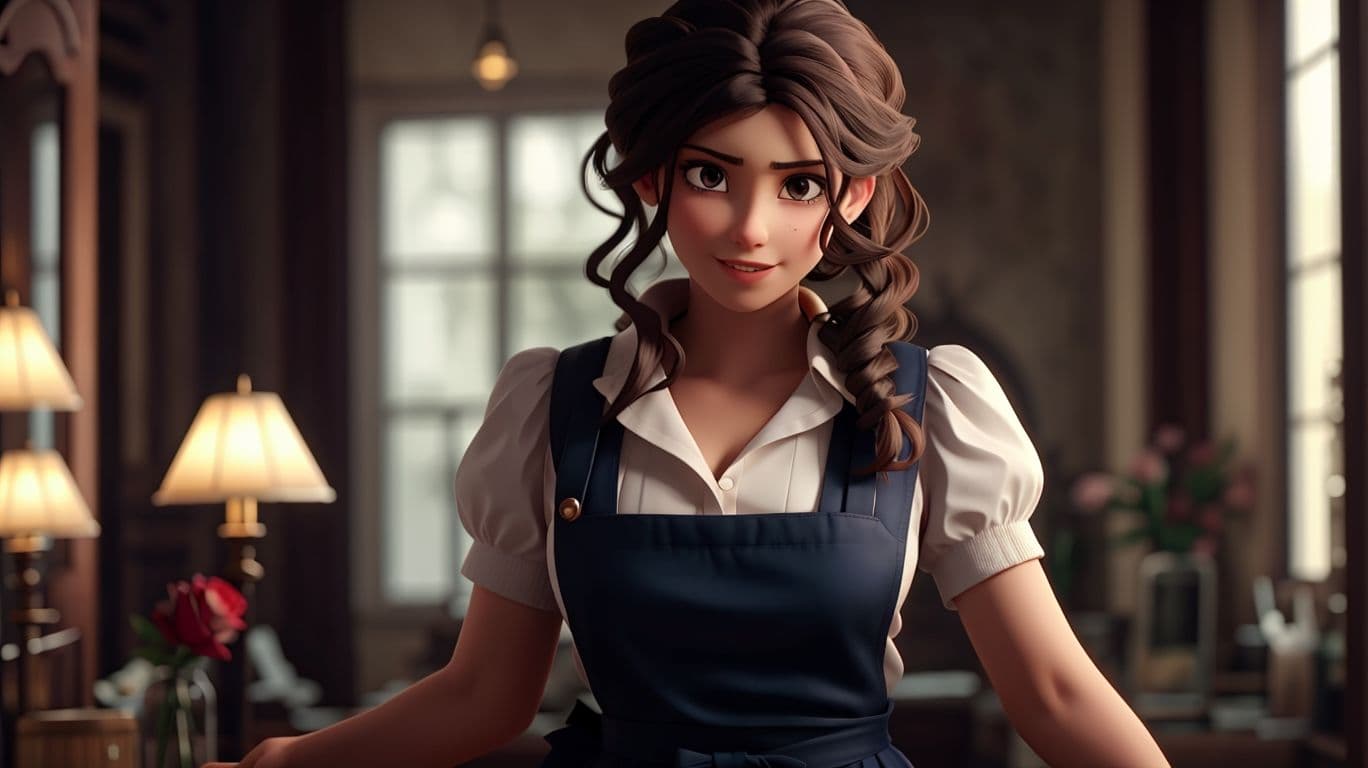 3D art showing a fantasy maid character