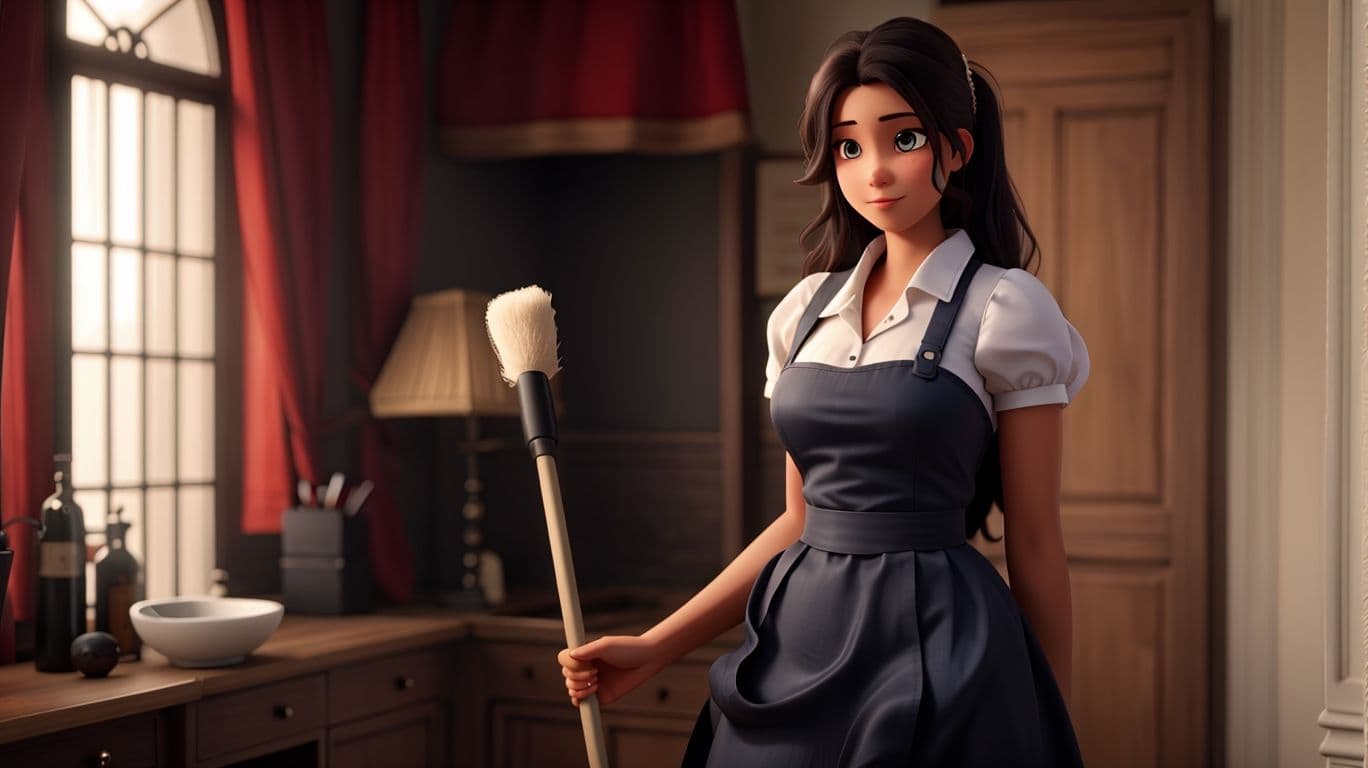3D art showing a fantasy maid character