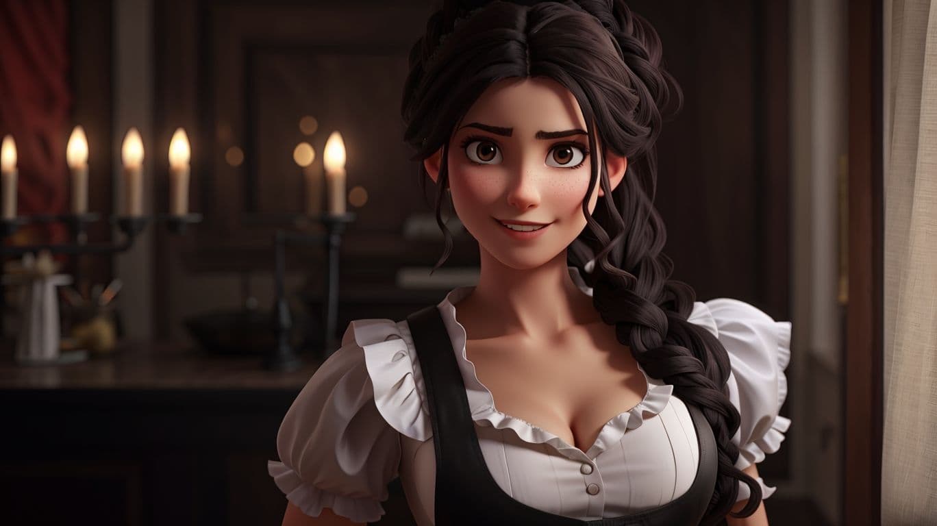 3D art showing a maid character