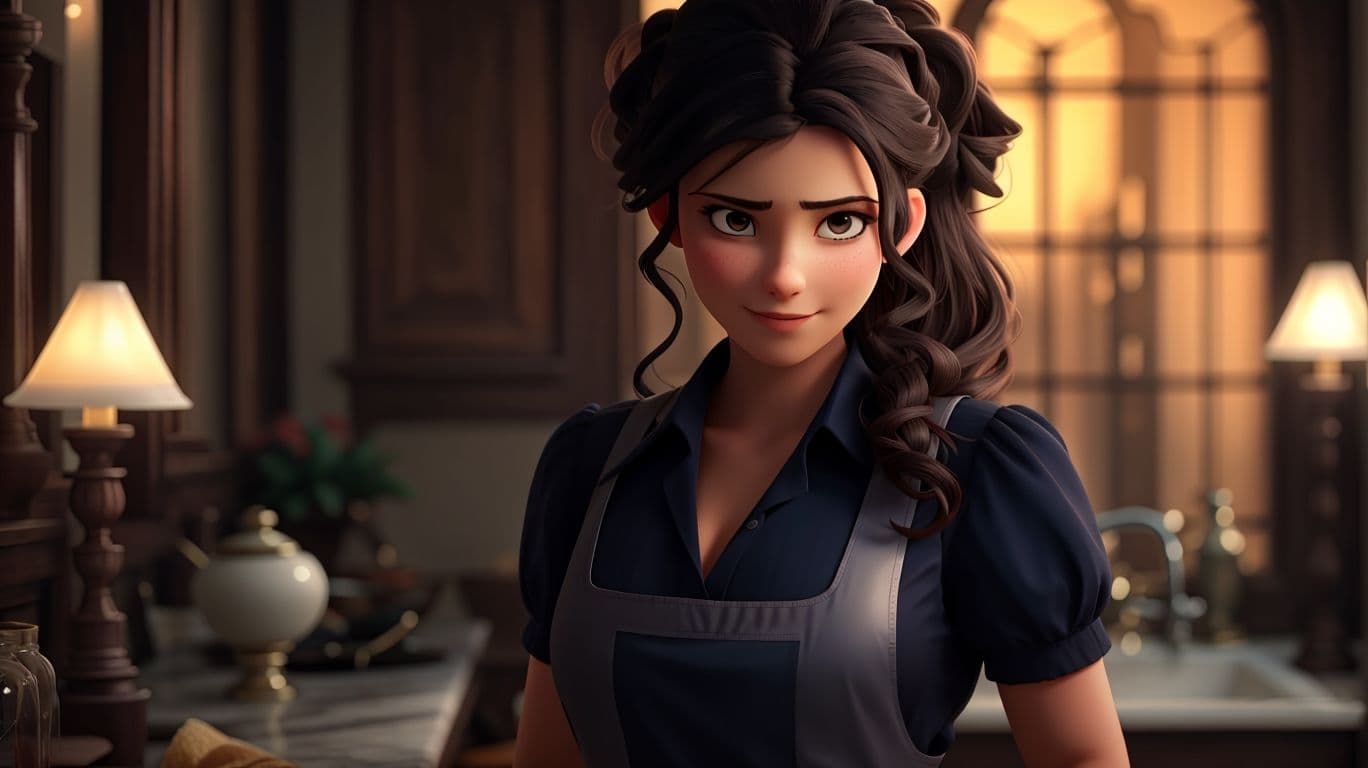 3D art showing a maid character