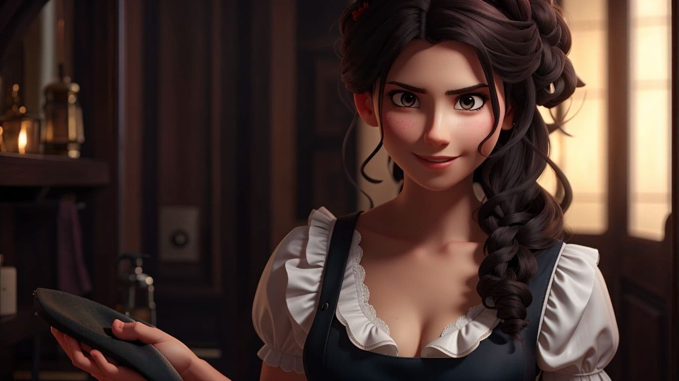 3D art showing a maid character