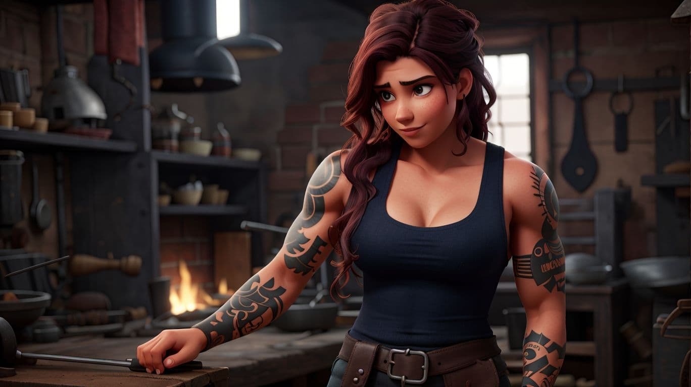 3D art of a female blacksmith character