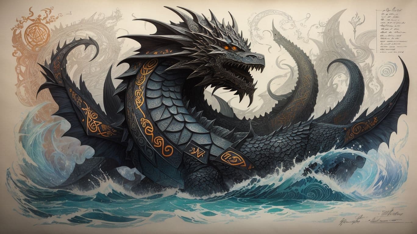 Concept art showing a 3D fantasy sea monster