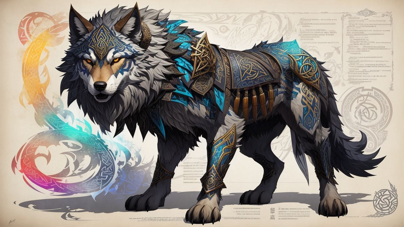 3D concept art of a wolf