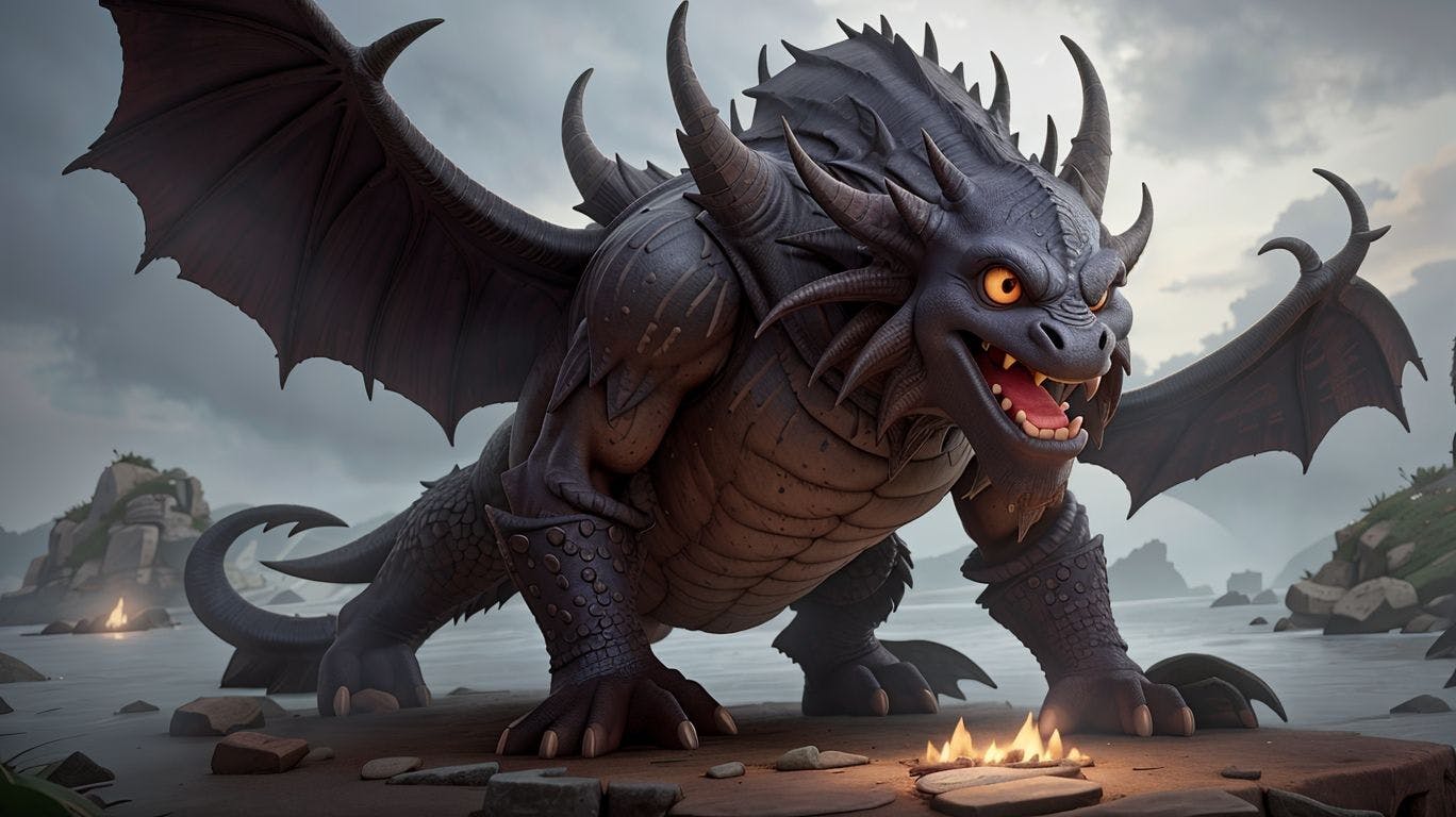 3D3D art showing a dragon character