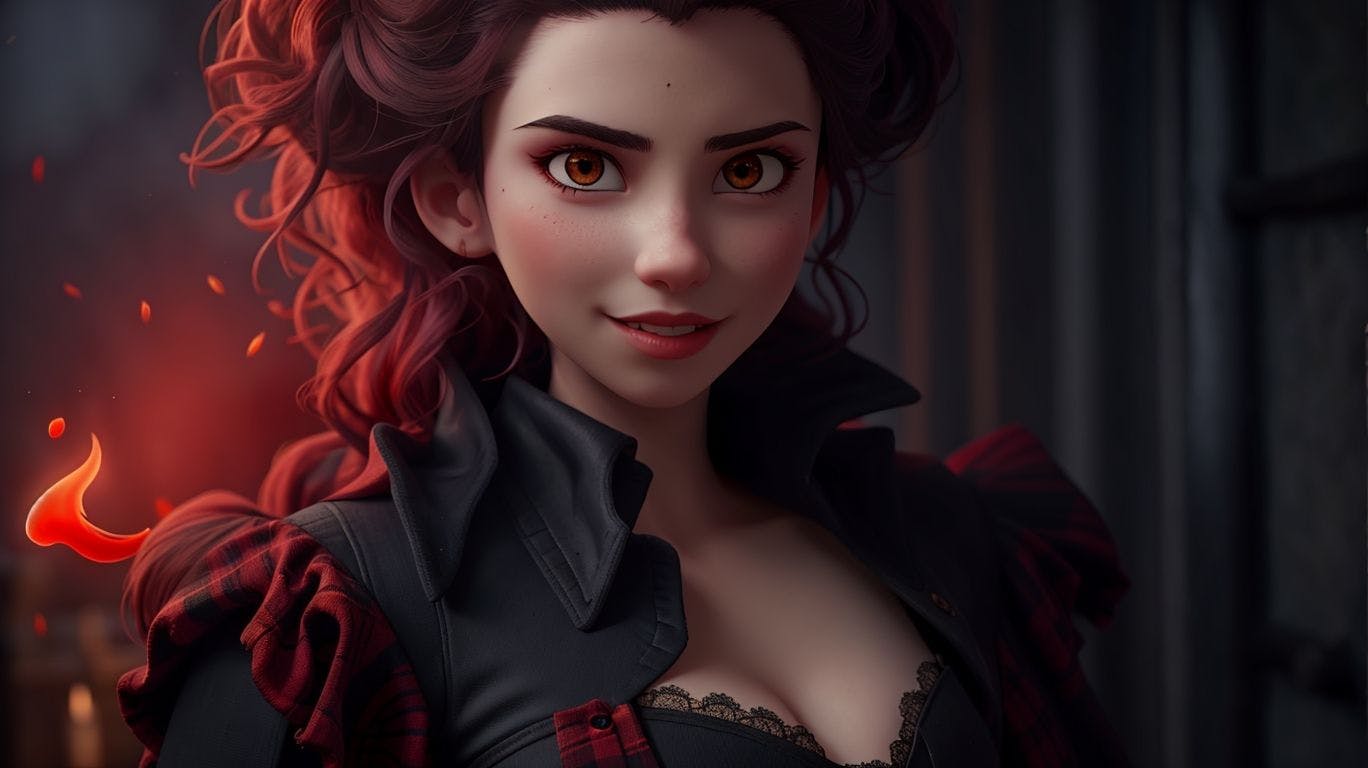 3D art showing a fantasy vampire character