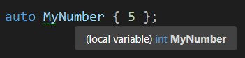 Screenshot showing Visual Studio deducing an type declared as auto