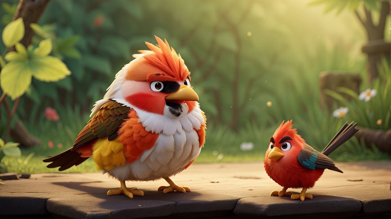 3D art showing two birds having an argument