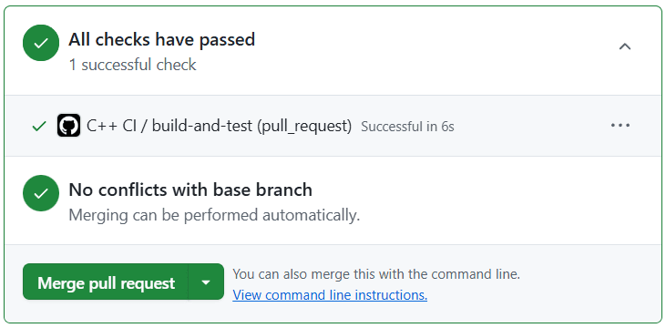 Screenshot of the GitHub Actions output on a pull request
