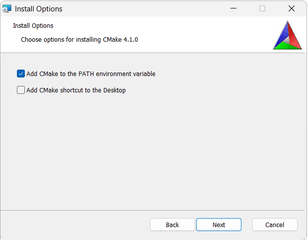 Screenshot of the CMake official installer