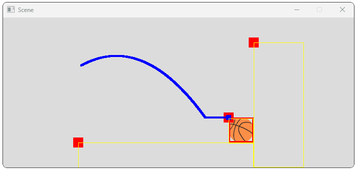 Screenshot showing our ball reacting to collisions