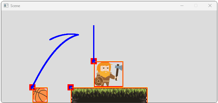 Screenshot showing our ball bouncing off the character