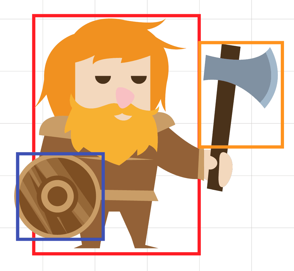 Image showing our player character with multiple bounding boxes