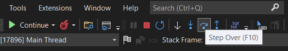 A screenshot of the visual studio Step Over button