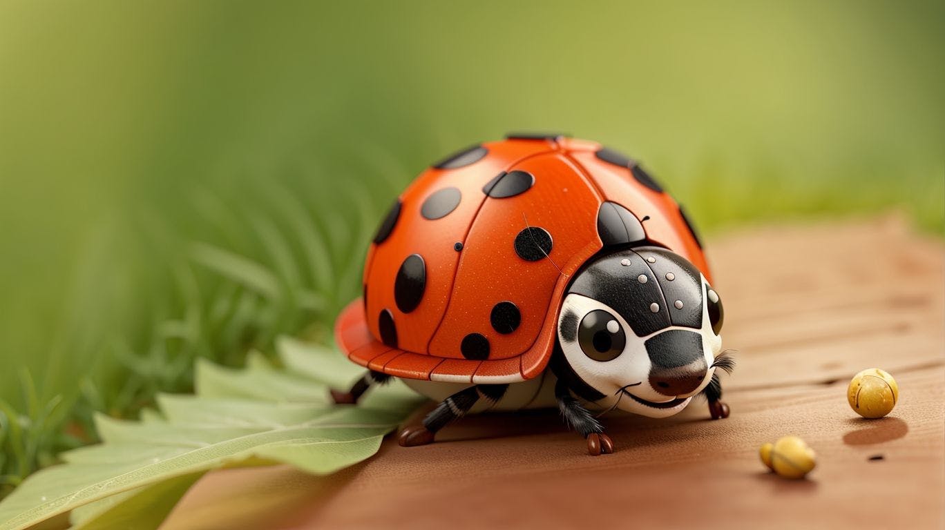 3D art showing a cute ladybird