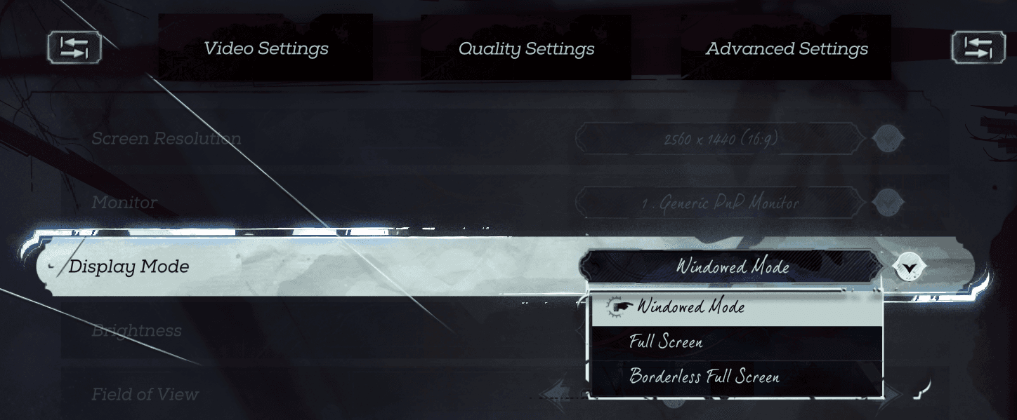 Screenshot of the Dishonored 2 options menu
