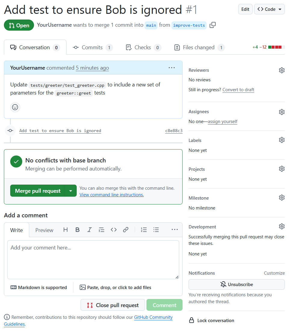 Screenshot of the GitHub Pull Request Page
