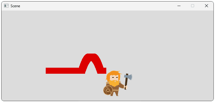 A screenshot of our scene showing a jumping trajectory