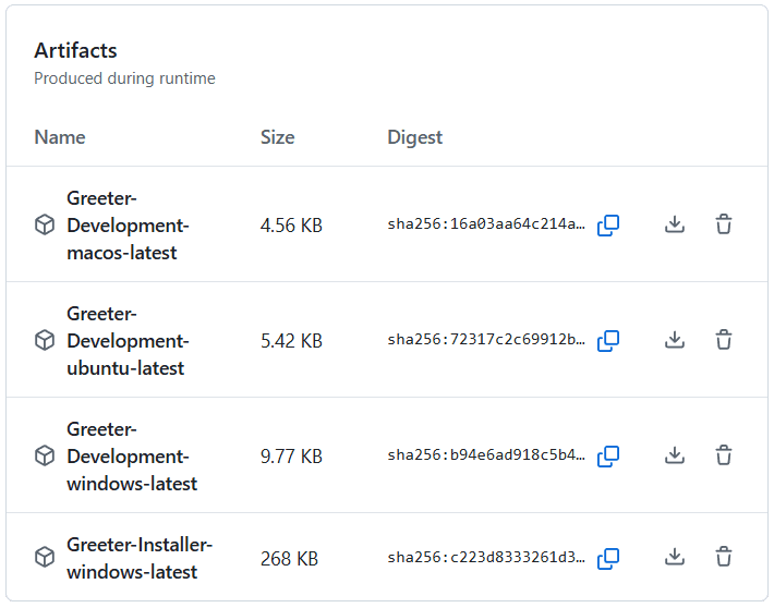 Screenshot showing GitHub actions generating the installer