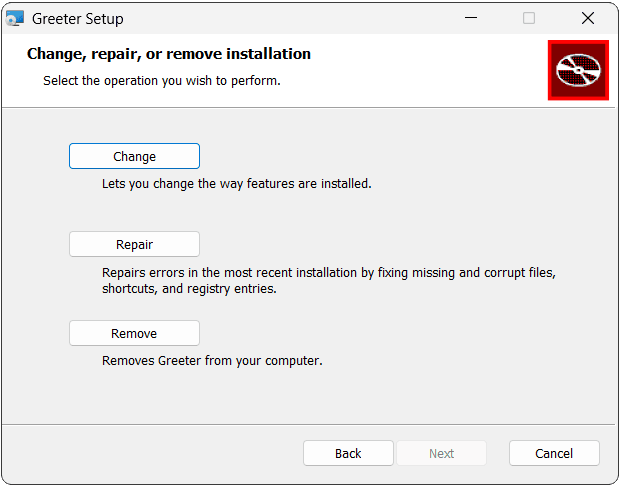Screenshot showing the installer running after the program is already installed