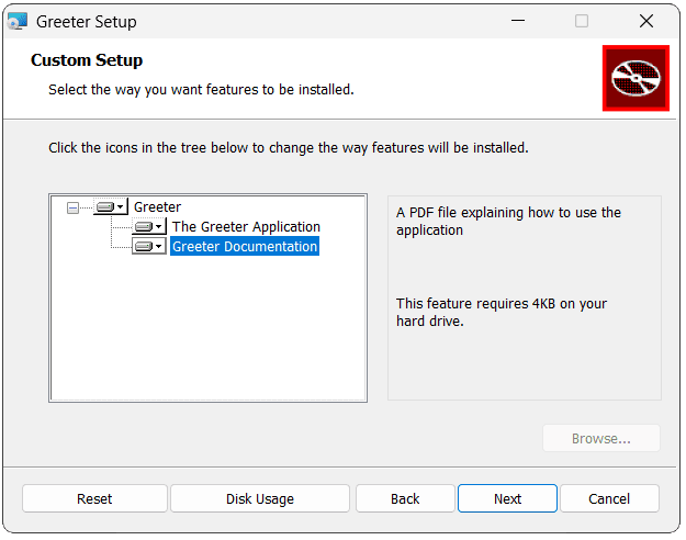 Screenshot showing component selection within the installer