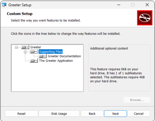 Screenshot showing the installer with parent components