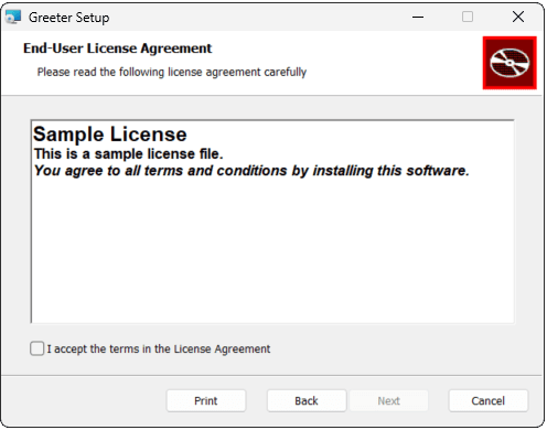 Screenshot showing the installer with a custom license