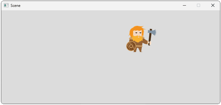 Screenshot of our scene with the dwarf character in the top right