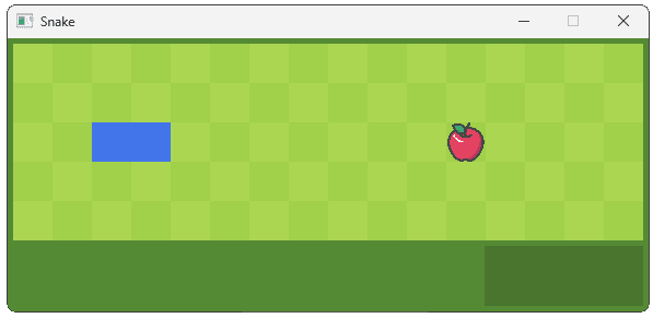 Screenshot of the snake game showing the button rendered in the bottom right without text