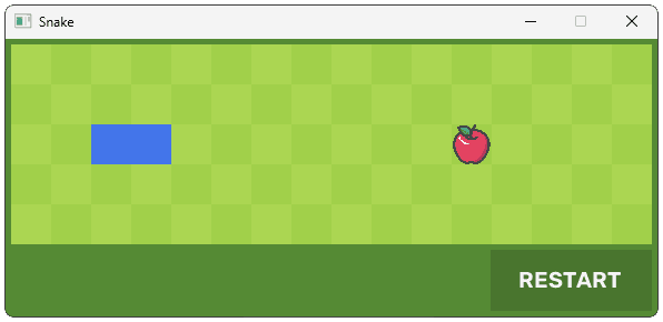 Screenshot of the snake game showing a restart button in the bottom right corner