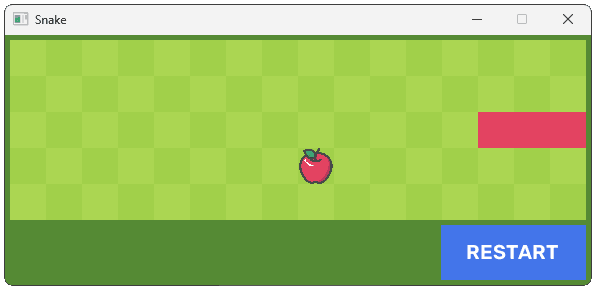 Screenshot showing the snake colored red after colliding with the border wall