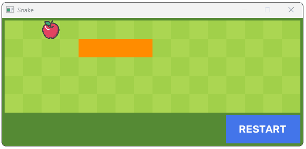 Screenshot showing the snake colored gold after winning the game