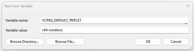 Screenshot showing an environment variable being set in Windows