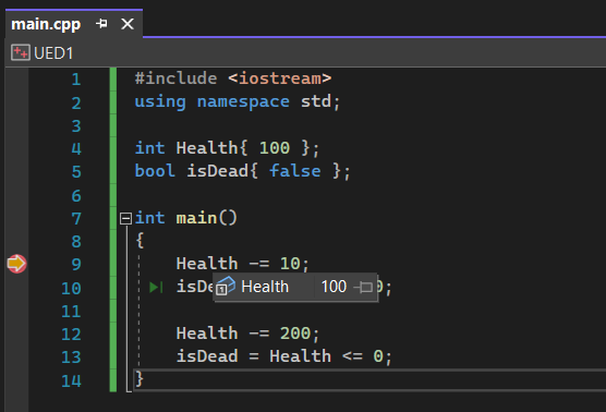 A screenshot of the debugger running in Visual Studio