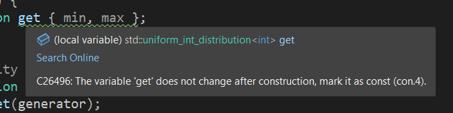 Visual Studio showing some code suggestions